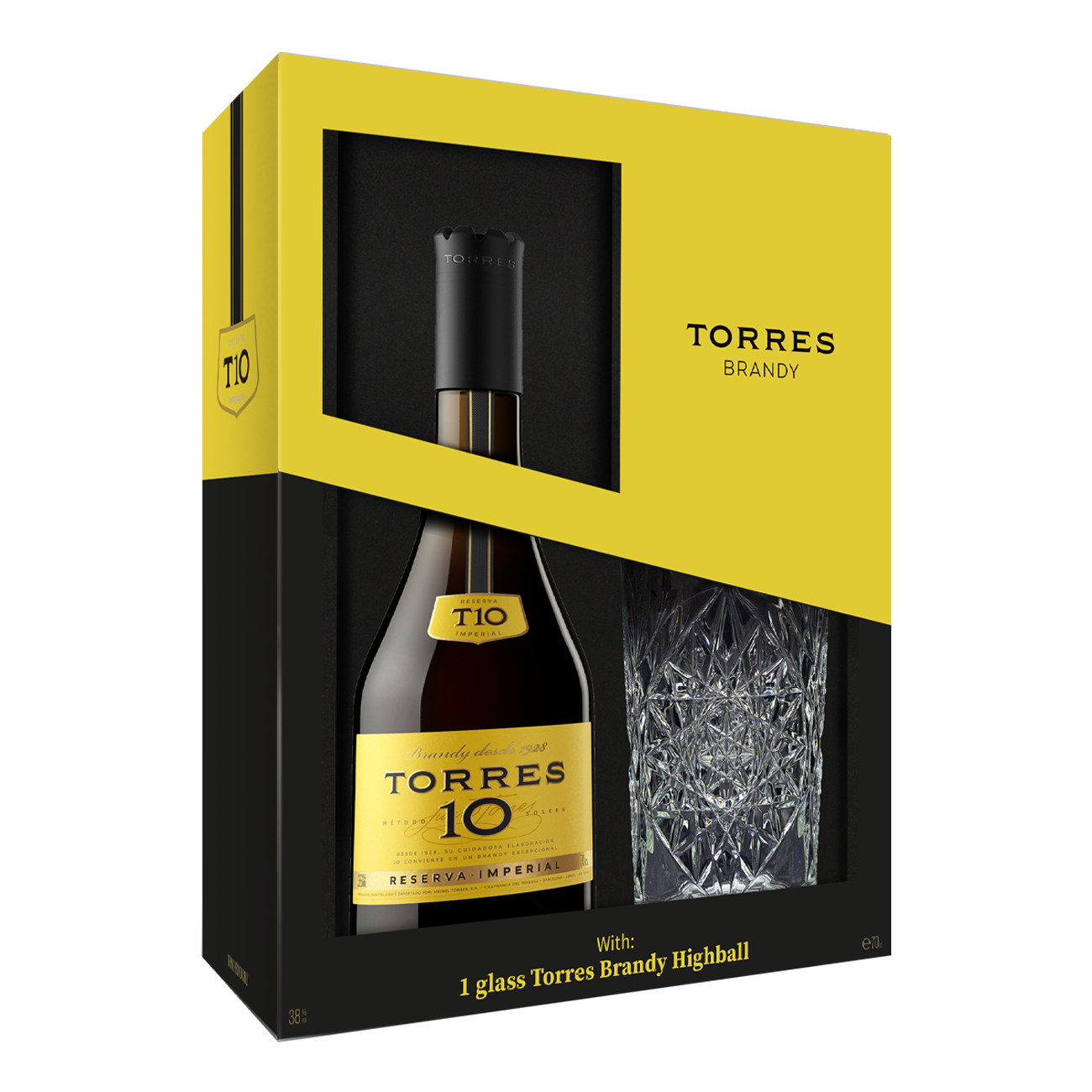 Бренди Torres 10 Gran Reserva, gift box with glass