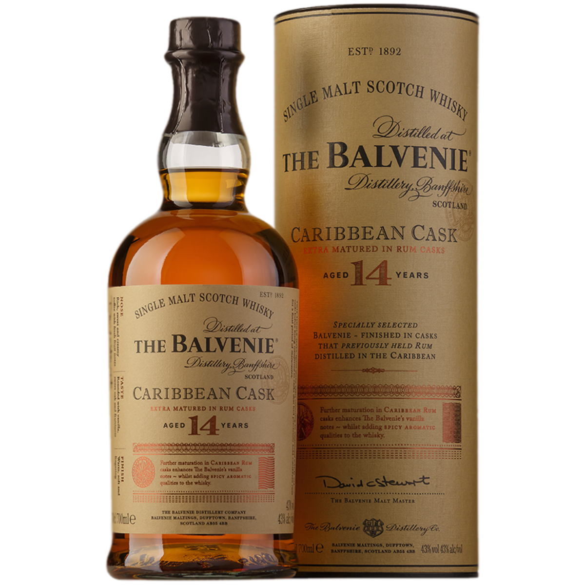 Виски The Balvenie Caribbean Cask 14 лет 0,7 л в подарочной упаковке туба